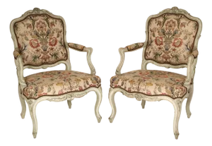 Pair of Antique Painted Louis XV Style Armchairs
