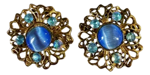 Vintage Clip-on Round Earrings With Blue Stones