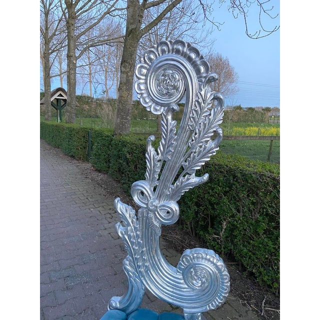 1970s Italian Rococo Silver Beech Velvet Side Chairs Pair For Sale - Image 4 of 12