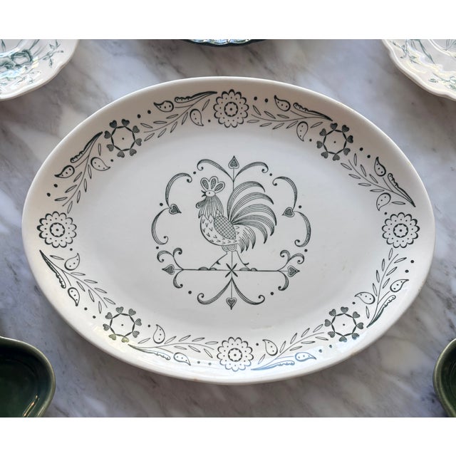 Mid-Century Green & White Transferware Wall Plate Curation - Set of 11 For Sale - Image 9 of 11