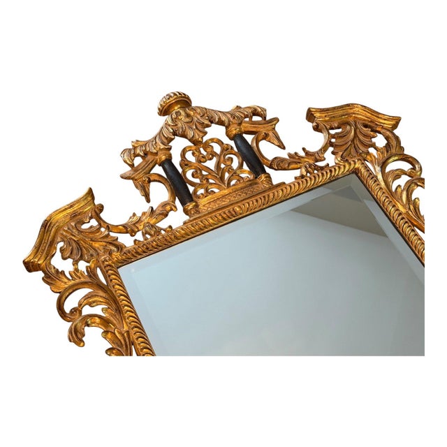 Antique Ornately Carved Giltwood Beveled Wall Mirror | Baroque Rococo Revival | 49" H For Sale - Image 9 of 11