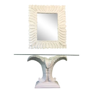 Sculptural Palm Leaf Console Table and Mirror After Serge Roche & Dorothy Draper For Sale