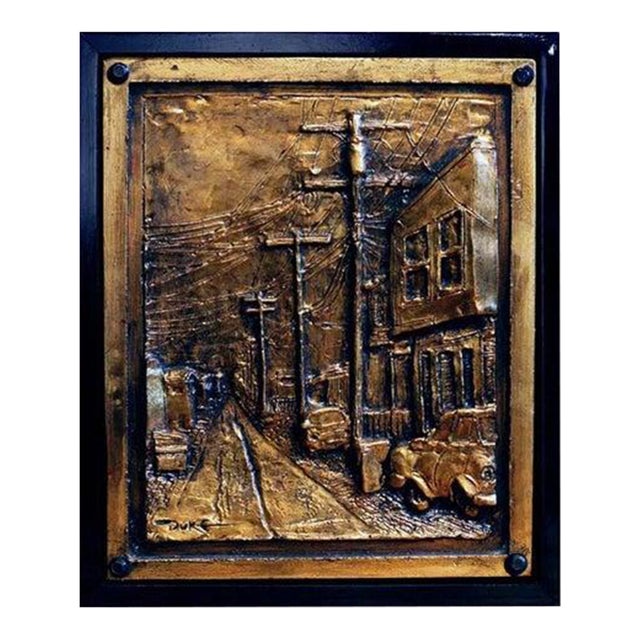 Duke Windsor, Impressionist Cityscape Wall Sculpture, "Golden Alley No. 1" For Sale