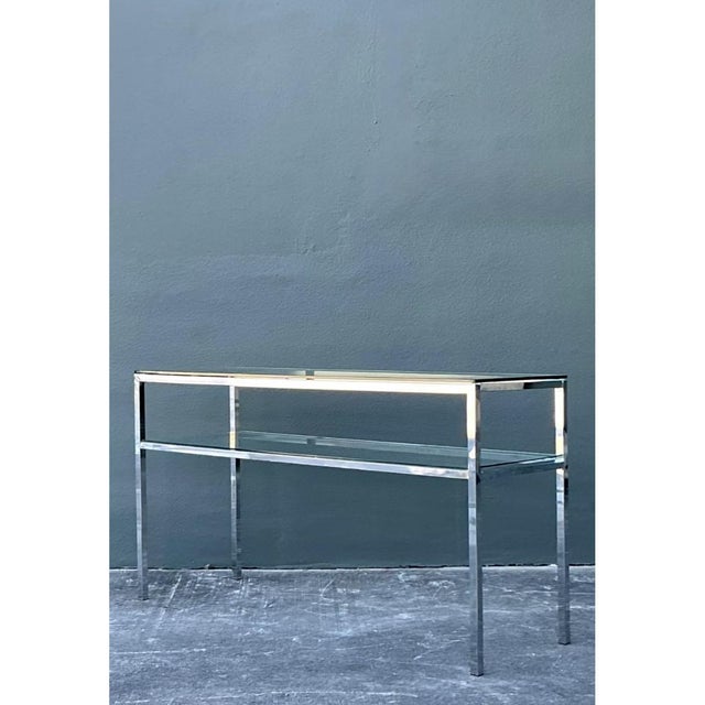 Vintage Chrome and Glass Console Table For Sale - Image 4 of 12