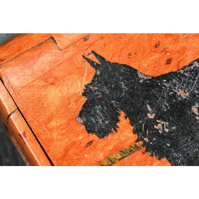 Victorian Fantastic Antique Handmade Burlwood Snuff Box Hand Painted Scottish Terrier Dog Top Tobacciana For Sale - Image 3 of 11