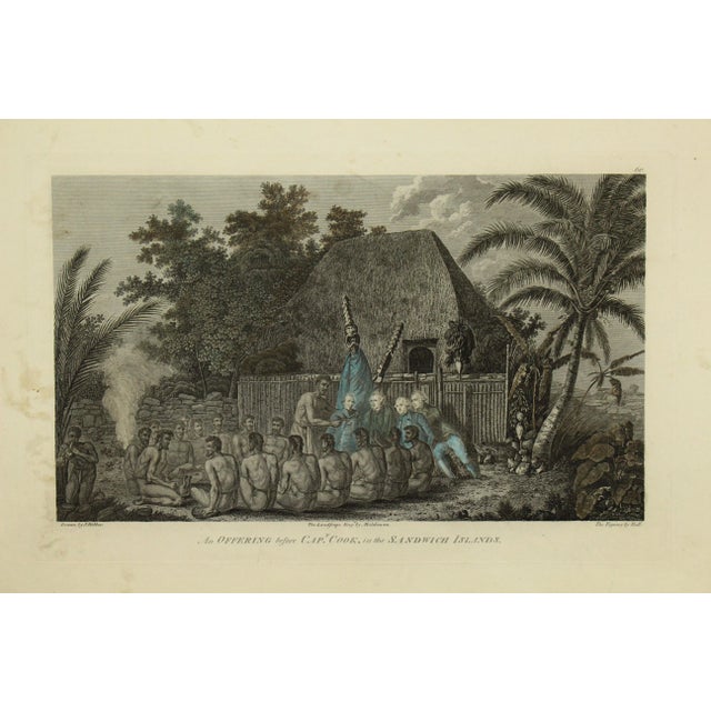 A very rare original 18th century hand tinted copper engraving, illustrating the voyages of Capitan James Cook James Cook...