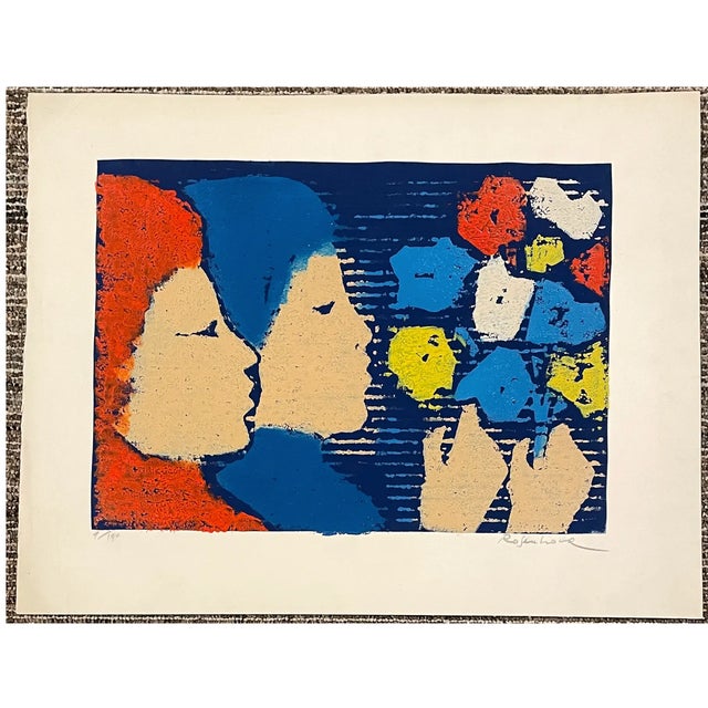 1960s Irwin Rosenhouse Mid Century Woodblock For Sale - Image 4 of 4
