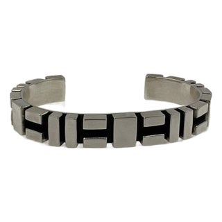 Geometric Simple Modern Statement 925 Sterling Silver Wide Cuff Bangle Bracelet For Sale