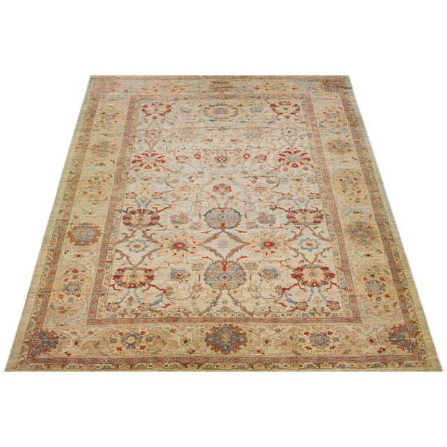 Modern 2010s Oversize Modern Sultanabad Wool Rug Handmade With Floral Motif in Light Blue For Sale - Image 3 of 7