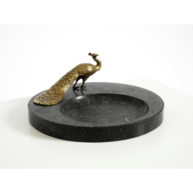 Large Black Granite Valet Tray with a Brass Peacock, 1920s For Sale - Image 4 of 18