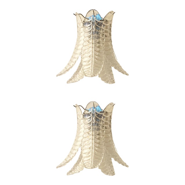 Set of Two Contemporary Italian Transparent “Felci” Murano Glass Wall Sconce For Sale