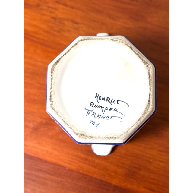 French Authentic Hand-Painted Henriot Quimper French Faience Octagonal Double-Handled Dish – Signed, Circa Mid-20th Century For Sale - Image 3 of 12