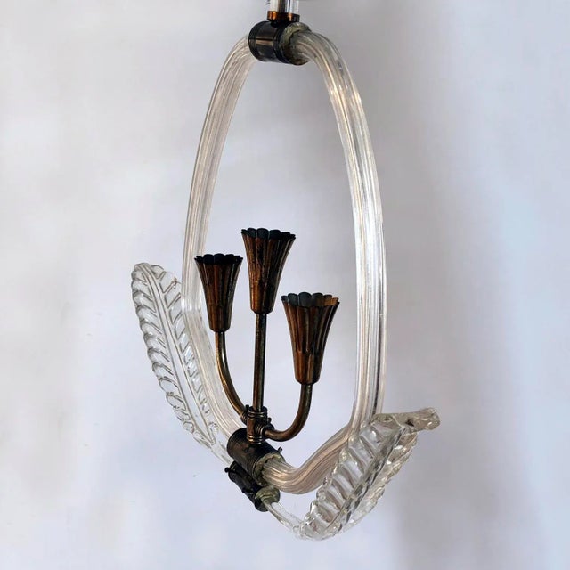 Gold Italian Art Deco Murano Glass Ceiling Lamp from Barovier & Toso, 1940s For Sale - Image 8 of 16