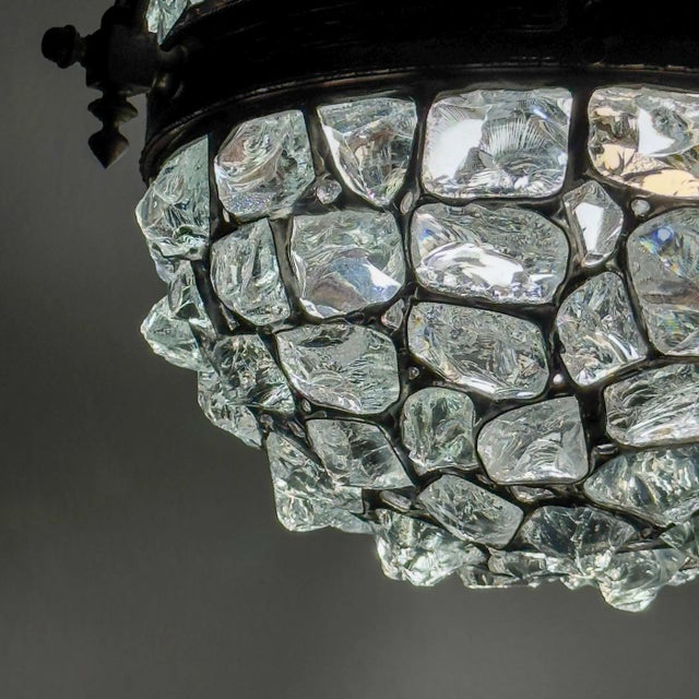 Antique chandelier on chains in art nouveau style. Made in austria, early 20th century. the ball is made of glass,...