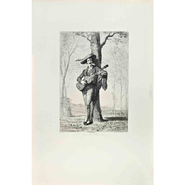 Adolphe Appian, Le Guitariste, Etching, 1870s For Sale