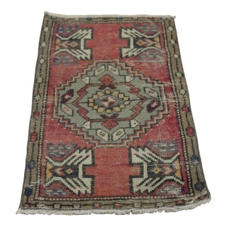1970s Turkish Boho Style Geometric Red Doormat Rug For Sale
