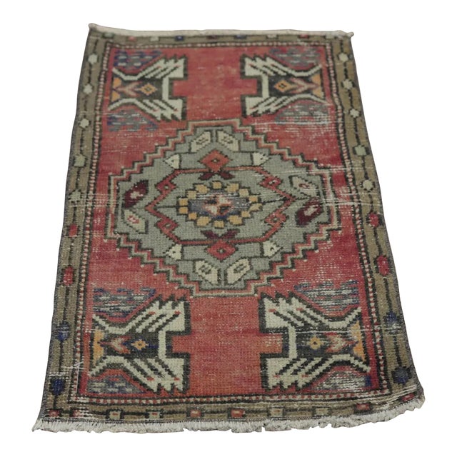 1970s Turkish Boho Style Geometric Red Doormat Rug For Sale