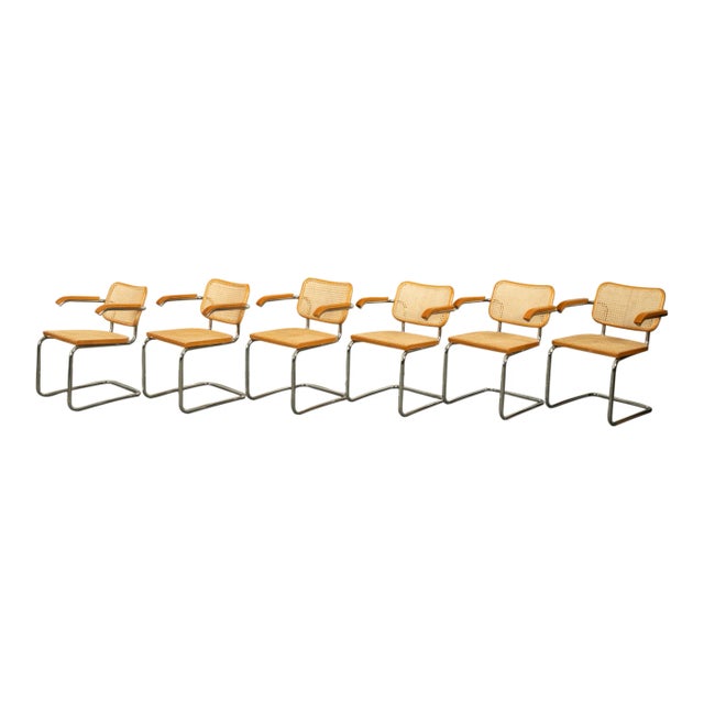 Tan 1973 Mid Century Modern Knoll International Marcel Breuer Cesca Chairs- Set of 6 For Sale - Image 8 of 12