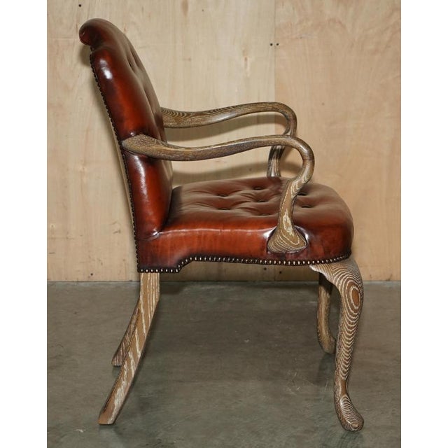 Shepherds Crook Chesterfield Dining Chairs in Limed Oak and Brown Leather, 1880, Set of 10 For Sale - Image 13 of 18