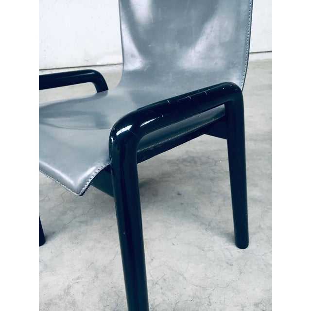 Black Postmodern Leather Dining Chairs, Italy, 1980s, Set of 4 For Sale - Image 8 of 18