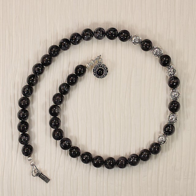 2020s Ajd 19 Inch Unique Indigo Gabbro and Silver Washed Lava Rock Necklace For Sale - Image 5 of 6