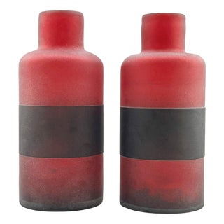 Red and Black Murano Scavo Glass Bottles, Italy, 1990s, Set of 2 For Sale