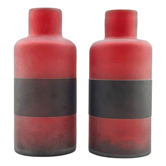 Red and Black Murano Scavo Glass Bottles, Italy, 1990s, Set of 2 For Sale