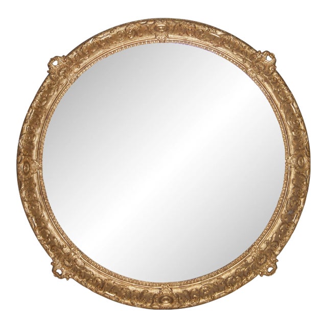 Neoclassical Regency Style Round Gold Hand-Carved Wooden Mirror, 1970s For Sale