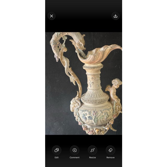 Vintage Cast Metal Figural Ewer With Cherub & Marble Base, 24” For Sale - Image 10 of 10