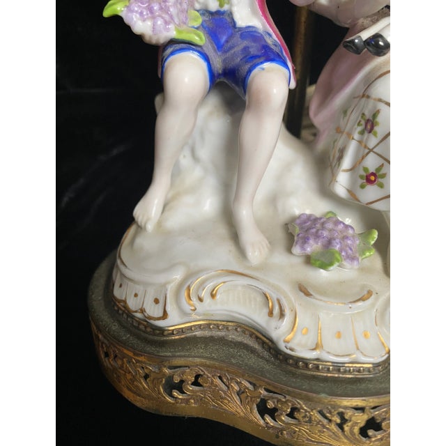 1920s French Porcelain Man and Woman With Lamb Figurative Lamp For Sale - Image 4 of 12