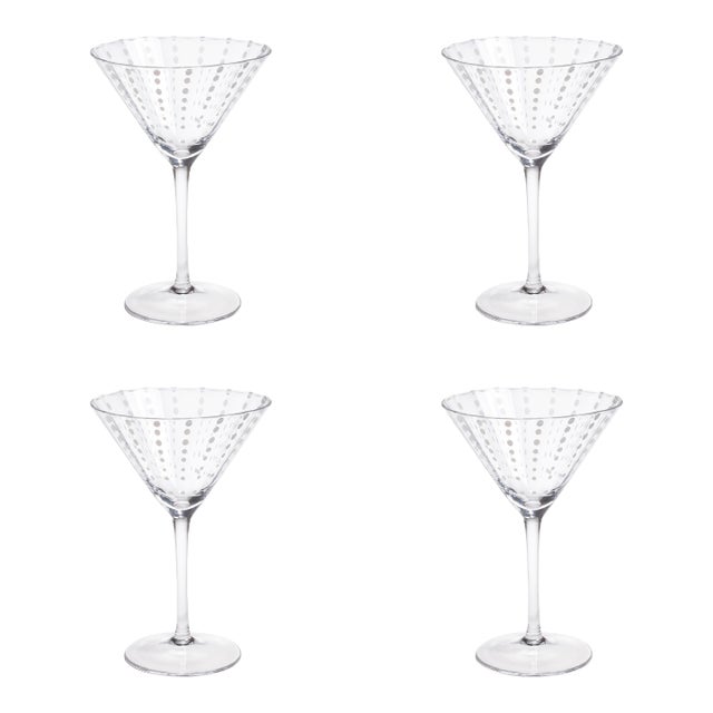 Pescara 4-Piece Set White Dot Martini Glasses, Clear For Sale