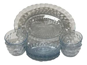 Vintage Anchor Hocking Sapphire Blue Bubble Glass Dinnerware