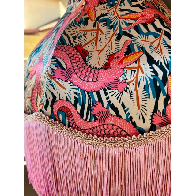 1950s Boho Chic "Cosmic Alligators" Blush Pink Vintage Refinished Lampshade For Sale - Image 5 of 6