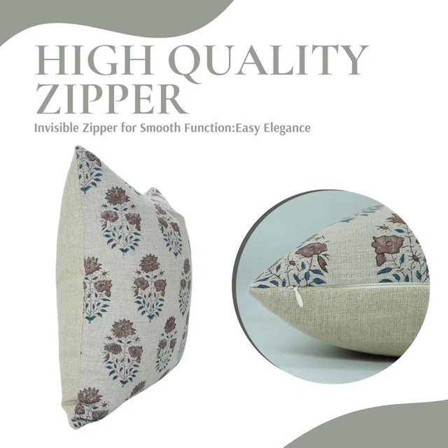 Art Deco Fabdivine Block Printed Cushion Cover 14x14 Inch Thick Linen-Mayra For Sale - Image 3 of 5