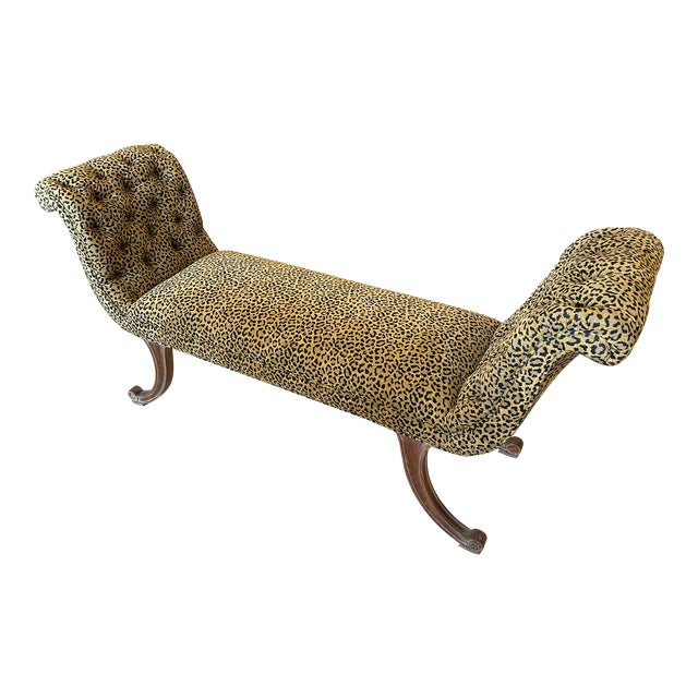 Upholstered Leopard Print Chenille French Bench For Sale