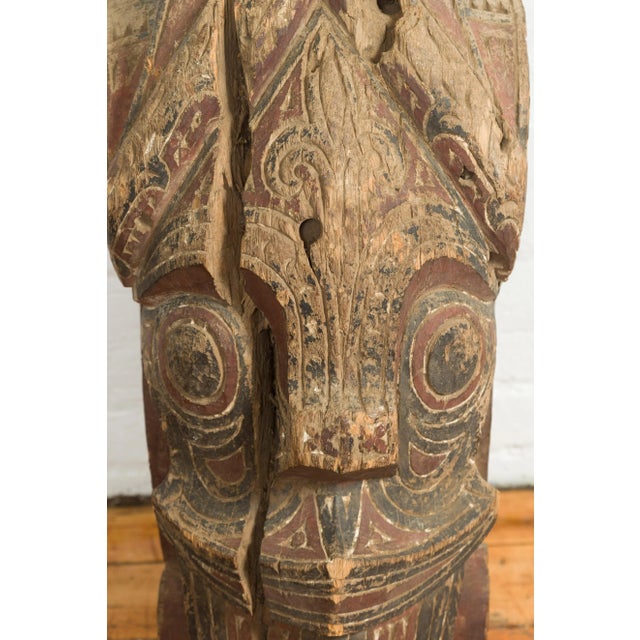 Tribal Batak People of Sumatra Hand Carved & Painted Singa Singa Shield For Sale - Image 11 of 12
