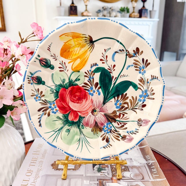 1930s Italian Renaissance Revival Majolica Floral Plate For Sale In San Diego - Image 6 of 7