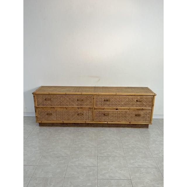 Mid-Century Modern Low Rattan Chest of Drawers, Italy, 1960s For Sale - Image 3 of 8