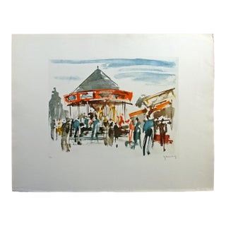 Roger Hebbelinck Hand Signed Vintage Aquatint Etching Carousel For Sale