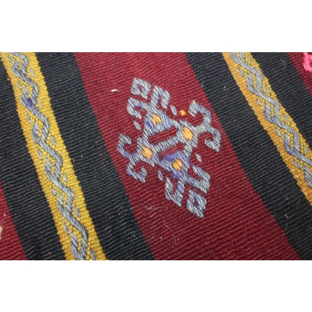 1970s Rustic Burgundy Striped Cecim Kilim Rug For Sale - Image 9 of 13