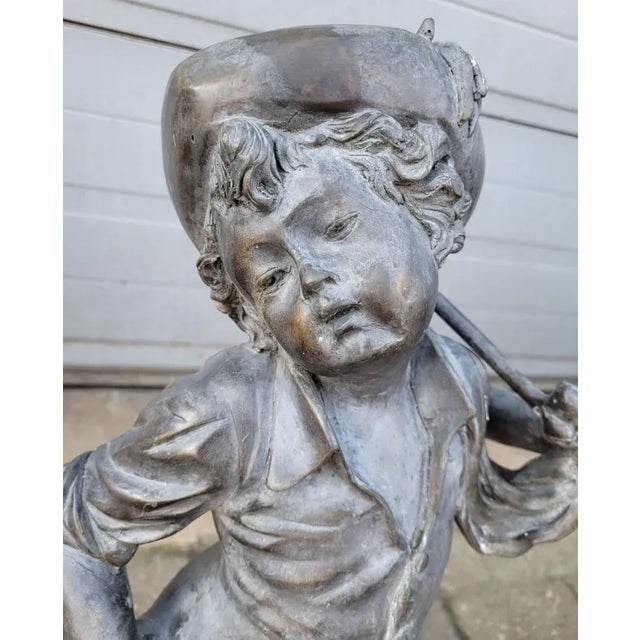 Metal Antique Bronze Statue of Farmer with Flail For Sale - Image 7 of 9