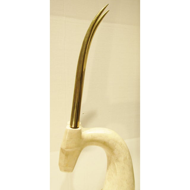 Karl Springer 1970s Tessellated Travertine Stone and Brass Gazelle Sculpture Karl Springer Style For Sale - Image 4 of 12