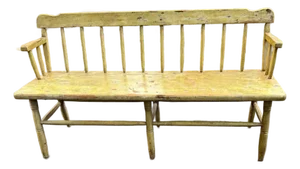 Vintage Early American Primitive Style Yellow Painted Deacon's Bench