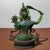 Green 1940s Green Bodhisattva (Tara) Figurine Seated on Lotus Throne — Green & Gold Robes, Red Sashes For Sale - Image 8 of 9