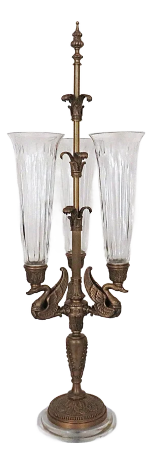 34" French Bronze Swan Epergne Candelabra Candle Holders Vases Centerpiece