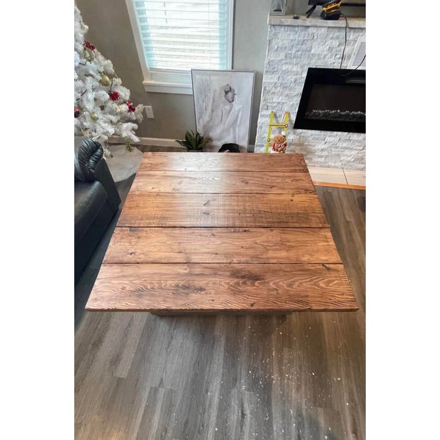 Rustic/Industrial Coffee Table Gray base and medium stained wood plank top Unknown manufacturer