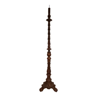 Early 20th Century Baroque Style Tall Painted & Gilded Altar Candelabra Candlestick For Sale