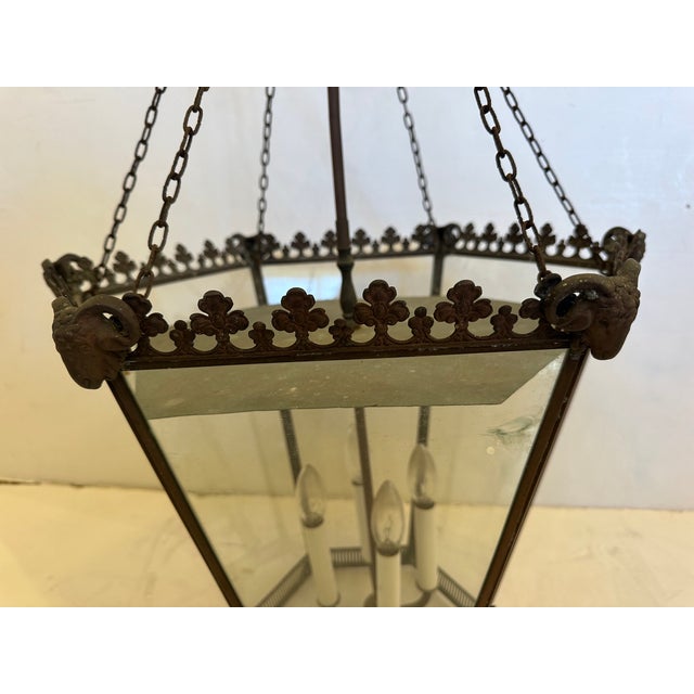 Antique Metal Tole Lantern With Ram’s Head Decoration For Sale - Image 10 of 12