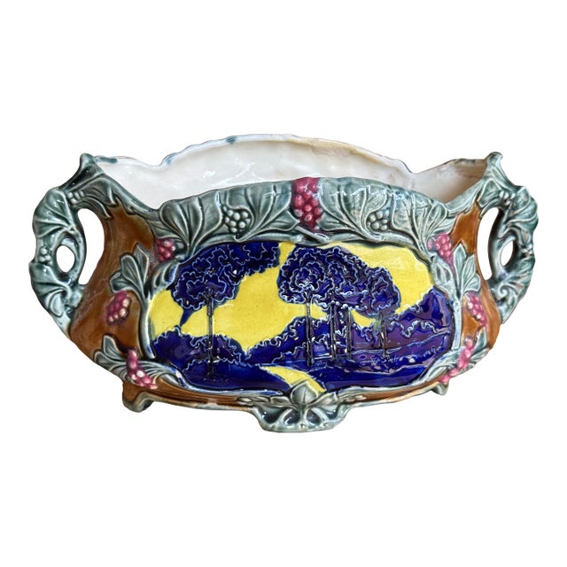 Antique French Majolica Vase- Art Nouveau Style For Sale