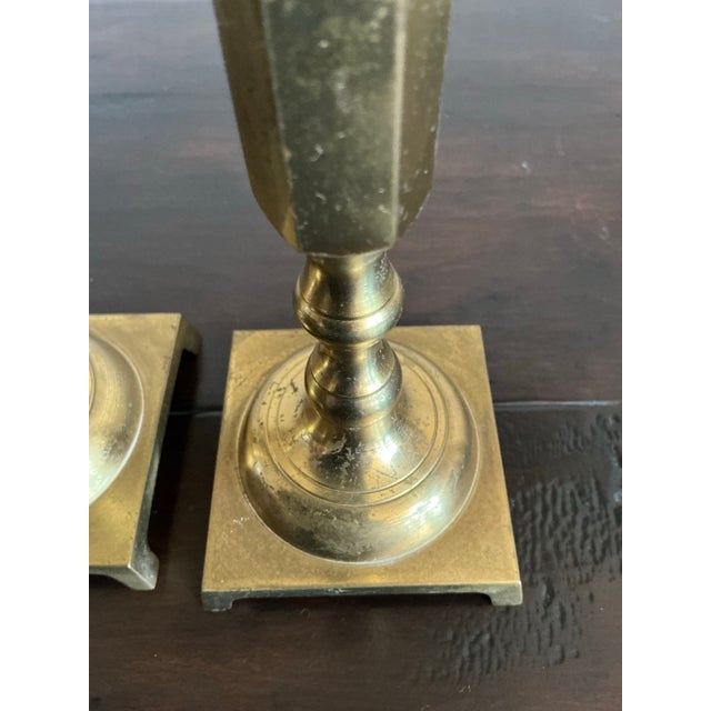 Japanese Pair of Vintage Japanese Solid Brass Candlesticks For Sale - Image 3 of 7